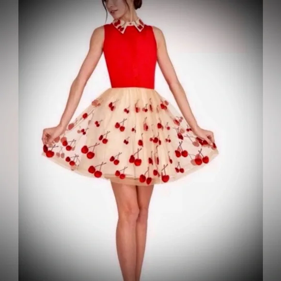 FABULOUS!! Alice + Olivia Cherry Collared Tulle Dress NWT ! Absolutely stunning - Picture 2 of 4